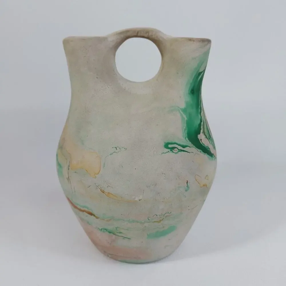Nemadji Pottery Vase Native American Style‎ Double Spout Green Wedding Vase
